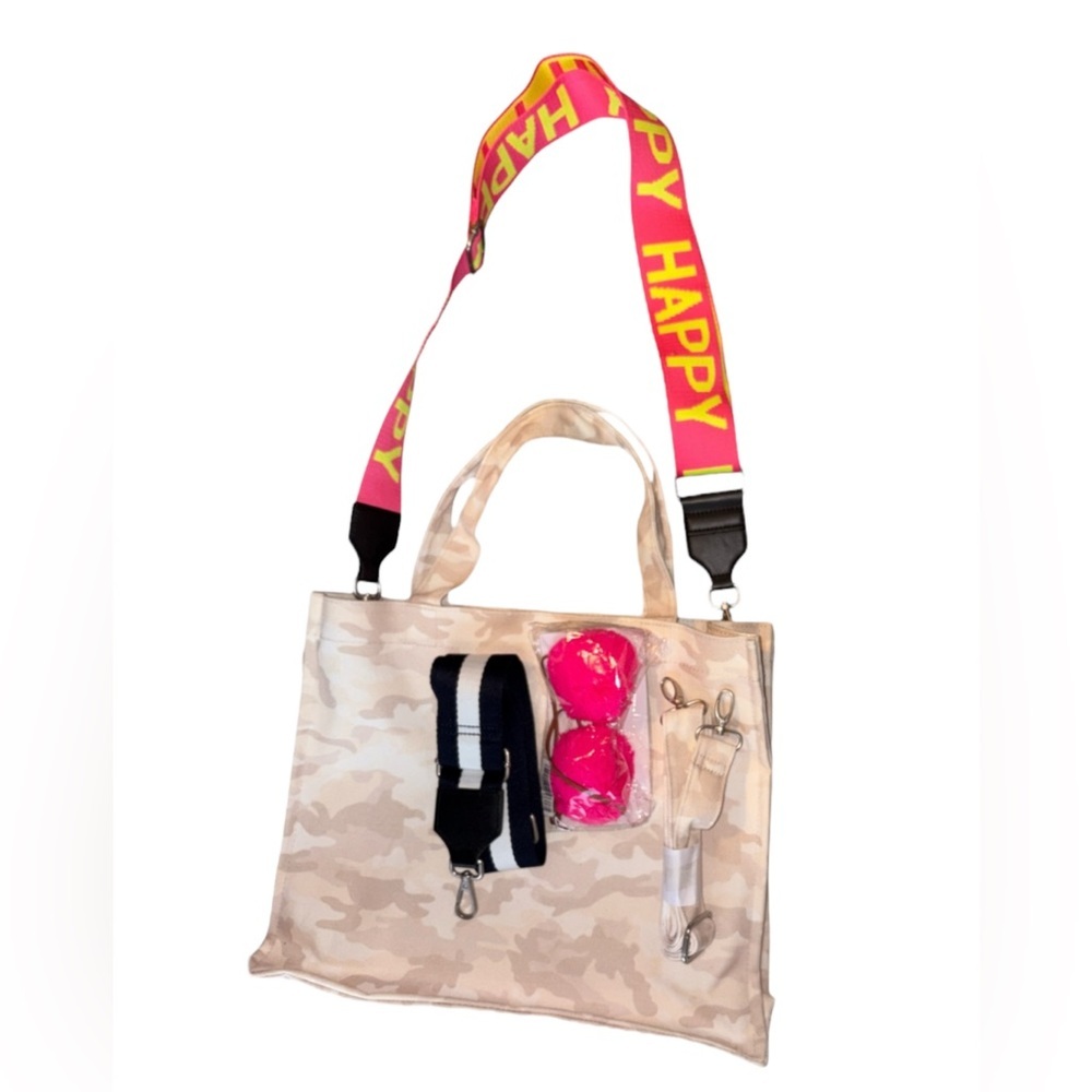 Camouflage Travel Bag with Pink Happy Strap